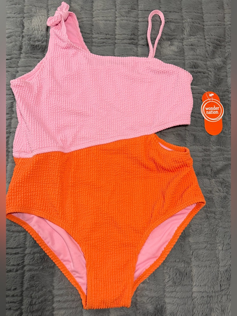 Wonder Nation One-Piece Swimsuit Textured with Side Cutouts- Girls XL(14-16)